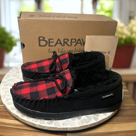 BEARPAW Moc II Slippers Buffalo Plaid Knit NeverWet Fleece Mens 10 Indoor Outdoo - Picture 4 of 12